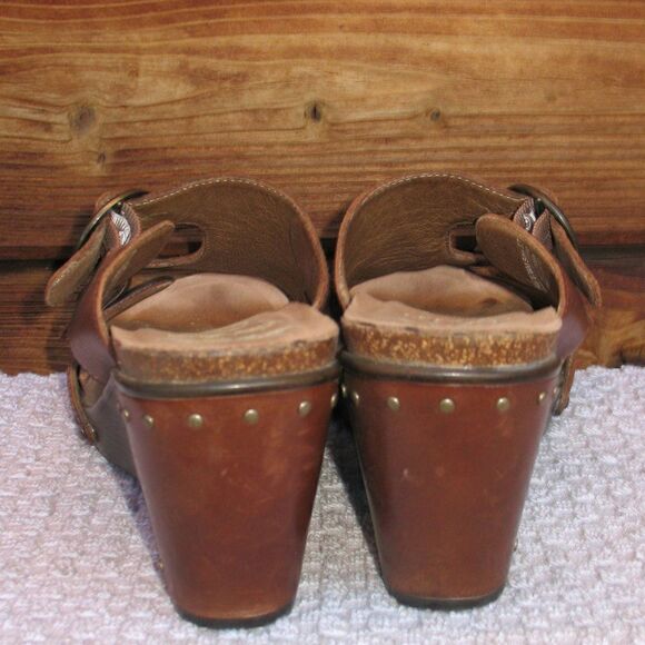 Dansko Womens 7 Fern Leather Platform Wedge Buckle Sandals Shoes - Picture 6 of 9